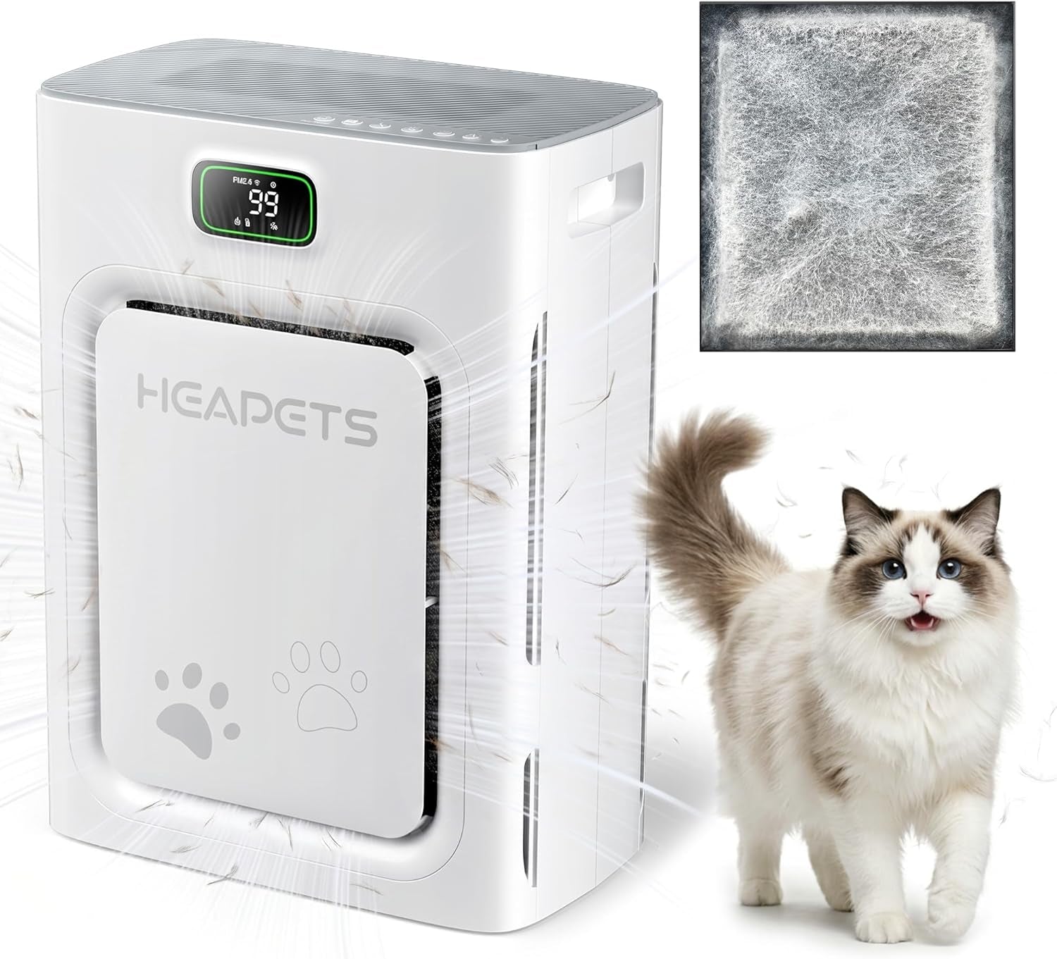 HEAPETS Pet Air Purifier with HEPA Filter Odor Control for Dogs & Cats