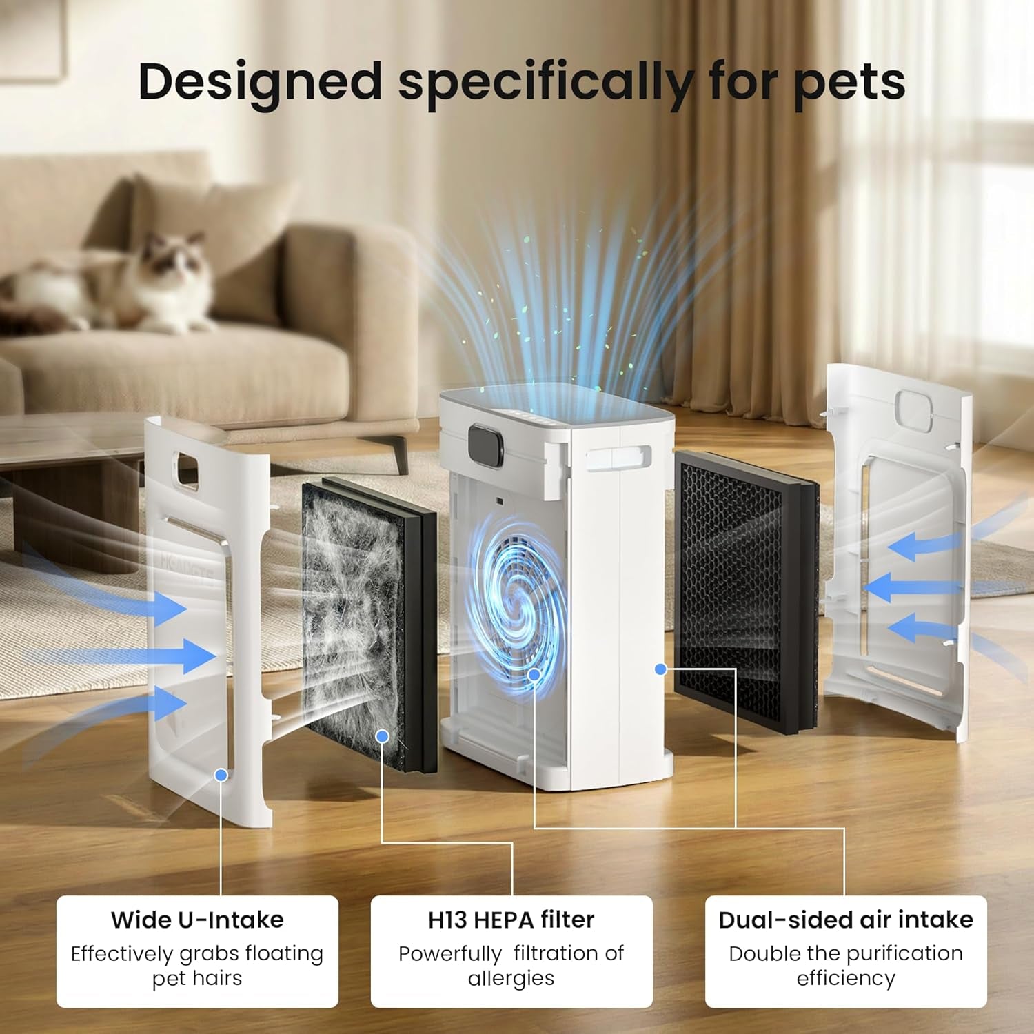 HEAPETS Pet Air Purifier with HEPA Filter Odor Control for Dogs & Cats