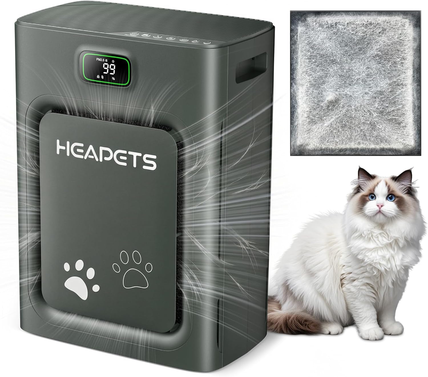 HEAPETS Pet Air Purifier with HEPA Filter Odor Control for Dogs & Cats