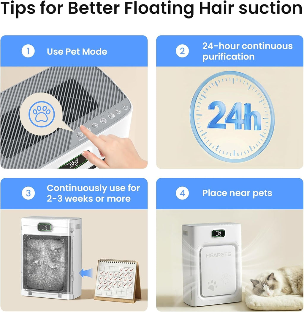 HEAPETS Pet Air Purifier with HEPA Filter Odor Control for Dogs & Cats