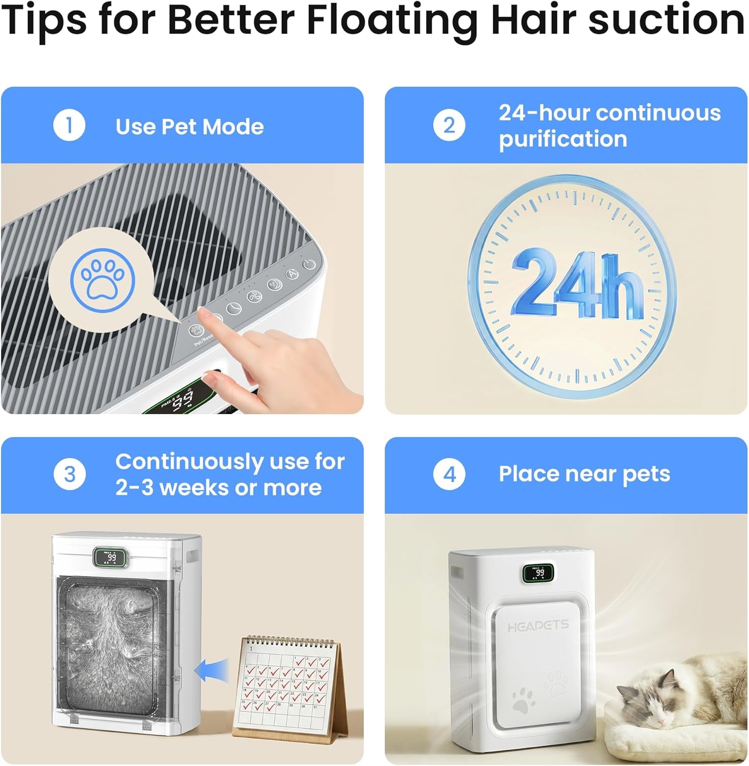 HEAPETS Pet Air Purifier with HEPA Filter Odor Control for Dogs & Cats